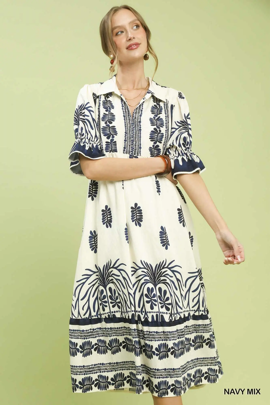 Black Mix Boho Border Midi Dress