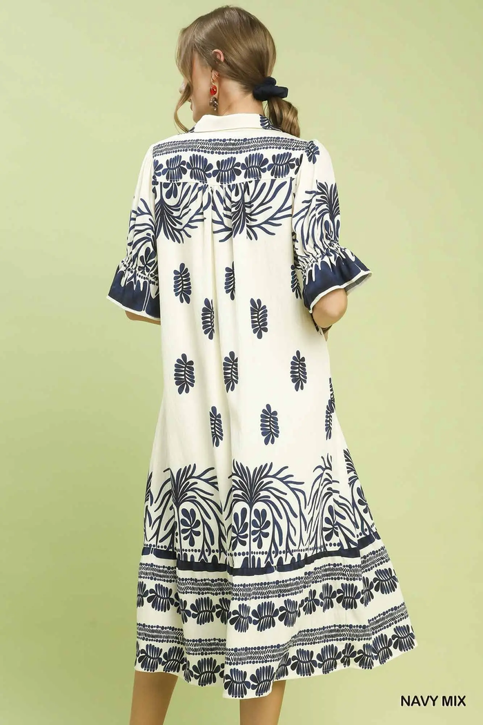 Black Mix Boho Border Midi Dress