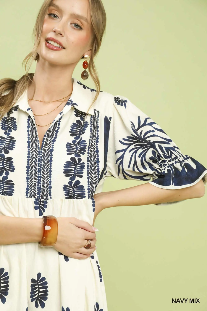 Black Mix Boho Border Midi Dress