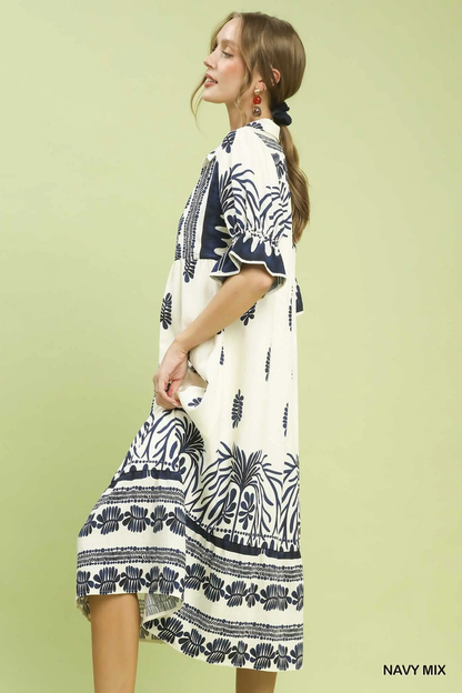 Black Mix Boho Border Midi Dress