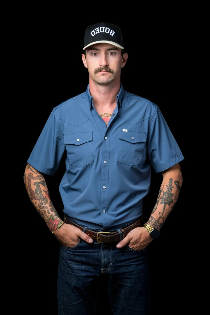 Blue Short Sleeve Pearl Snap Shirt by Ferrell