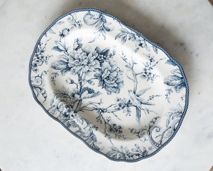 maman blue and white joie de vivre ceramic serving platter