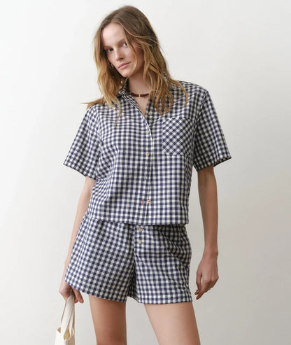 Bonnie Poplin Shirt Navy Gingham