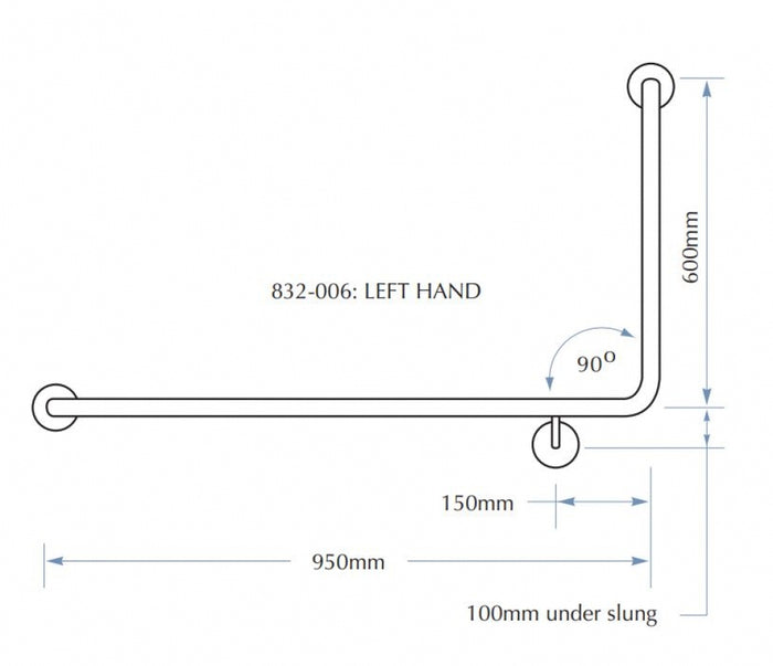 Bradley 832-MB Toilet Grab Rail 90 Degree Left Hand