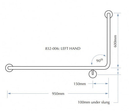Bradley 832-MB Toilet Grab Rail 90 Degree Left Hand