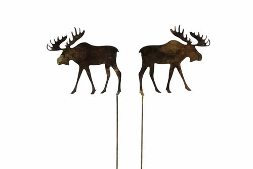 Brown Metal Moose Garden Stake Decoration – 1 Piece – 7.5 × 7 cm (2.95 × 2.76 in) – Scandinavian Christmas Décor