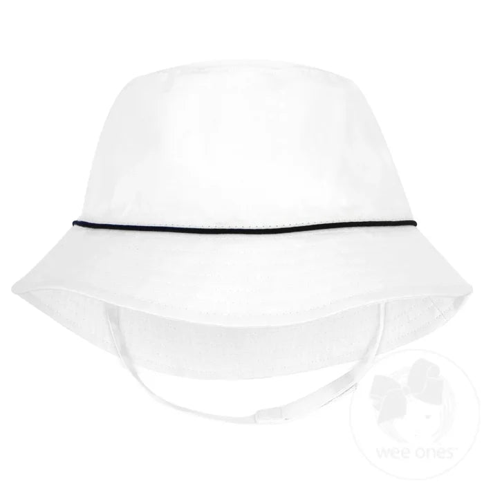 Bucket Hat with Straps - White