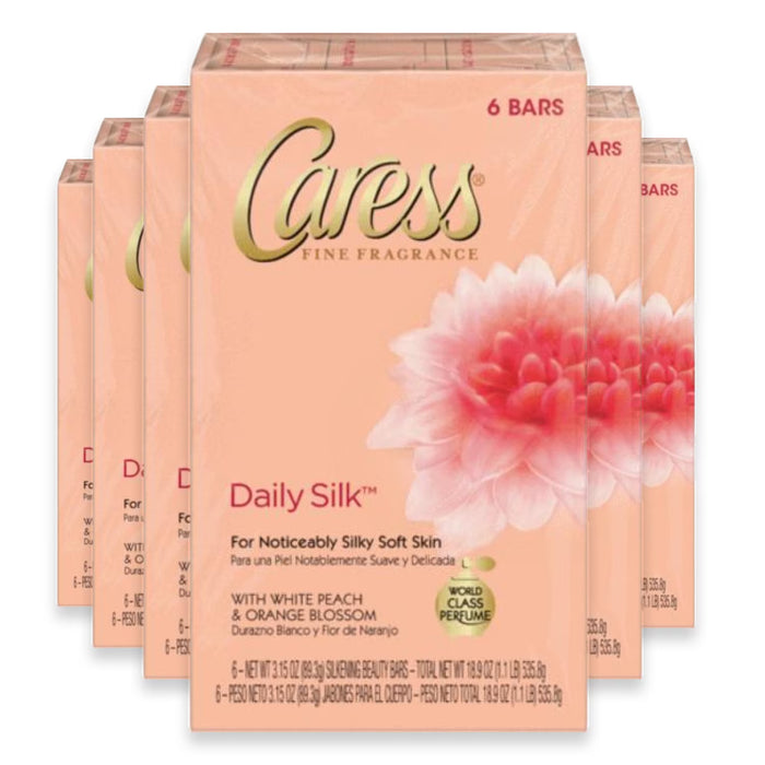 Caress Daily Silk Beauty Bar, White Peach & Orange Blossom 18.9 oz - 6 Ct - 6 Pack