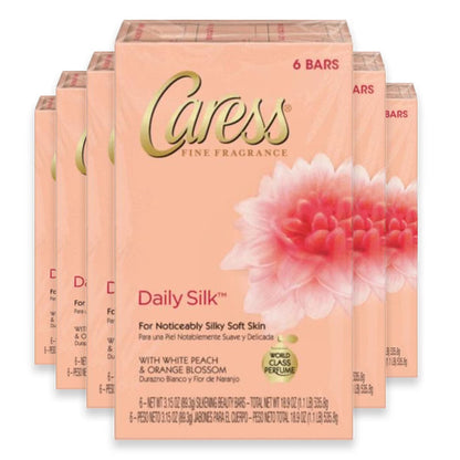 Caress Daily Silk Beauty Bar, White Peach & Orange Blossom 18.9 oz - 6 Ct - 6 Pack