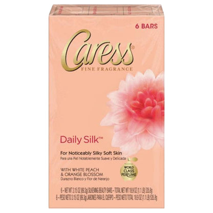 Caress Daily Silk Beauty Bar, White Peach & Orange Blossom 18.9 oz - 6 Ct - 6 Pack