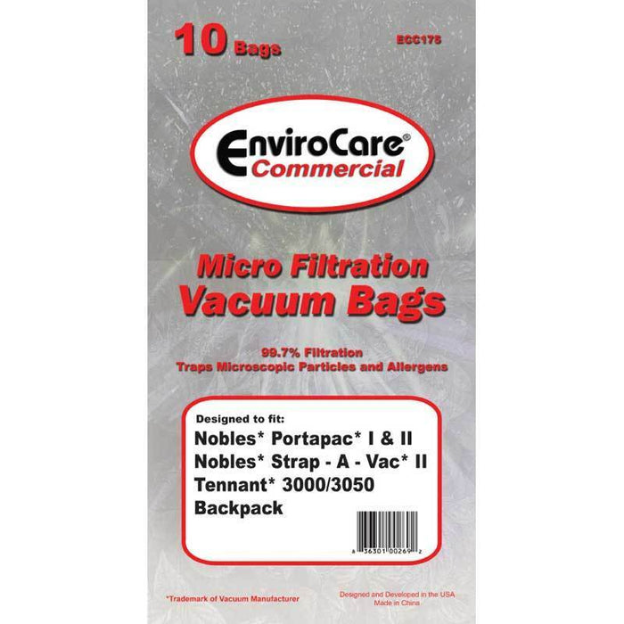 Castex, Nobles, Tennant Nobles Portapac Strap-A-Vac Commercial Canister Vacuum Bags Generic Part ECC175