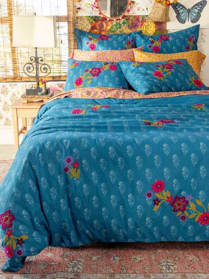Catalina Cotton Duvet Cover - Block Stamp Indigo-view 1