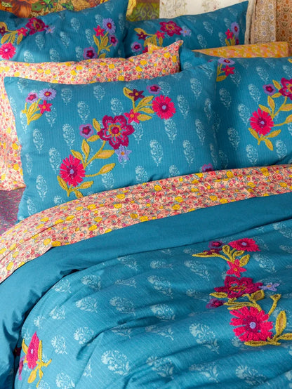 Catalina Cotton Duvet Cover - Block Stamp Indigo-view 2