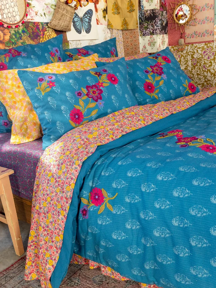 Catalina Cotton Duvet Cover - Block Stamp Indigo-view 4