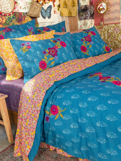 Catalina Cotton Duvet Cover - Block Stamp Indigo-view 4