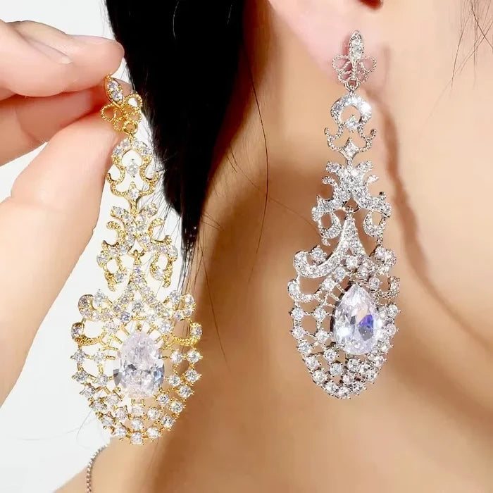 Wedding Jewelry - Cubic Zirconia Bridal Earrings - Available in Silver and Gold