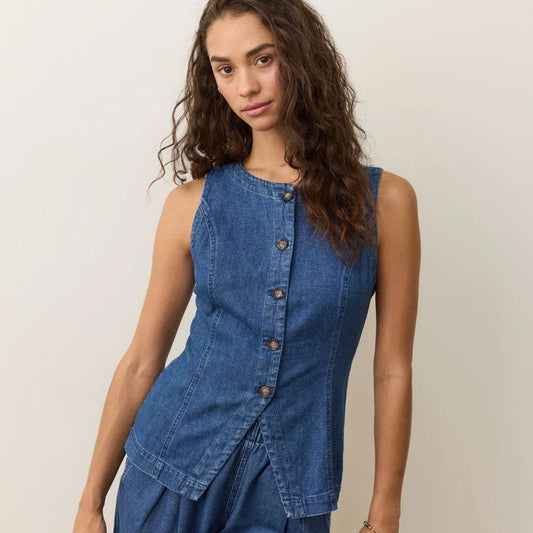 Charlie Longline Denim Vest Medium Wash