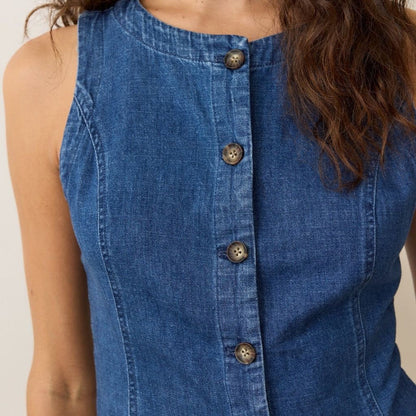 Charlie Longline Denim Vest Medium Wash