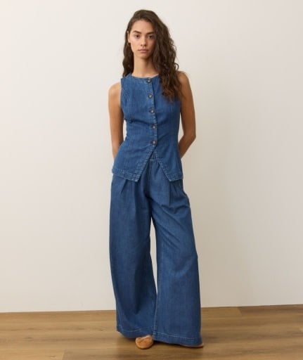 Charlie Longline Denim Vest Medium Wash