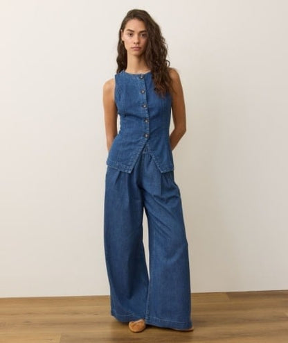 Charlie Longline Denim Vest Medium Wash