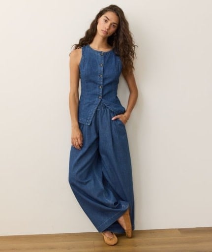 Charlie Longline Denim Vest Medium Wash