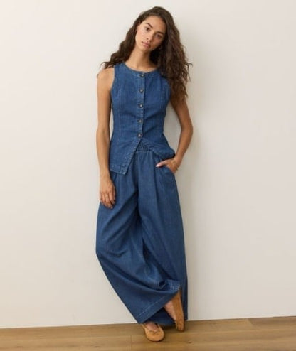 Charlie Longline Denim Vest Medium Wash