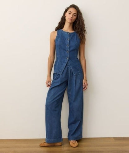 Charlie Longline Denim Vest Medium Wash