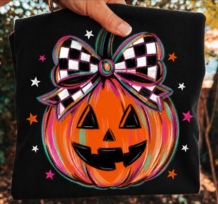 Checkered Bow Jack O Lantern Tee