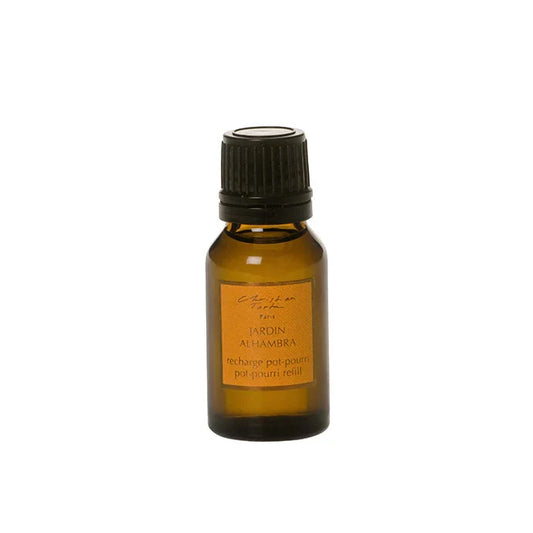 Small amber glass bottle with a black cap on a white background