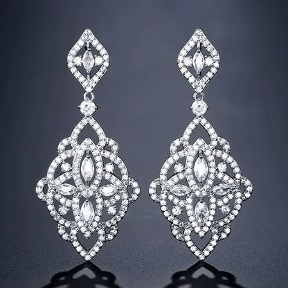 Wedding Jewelry - Silver Cubic Zirconia Bridal Earrings