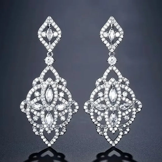 Wedding Jewelry - Silver Cubic Zirconia Bridal Earrings