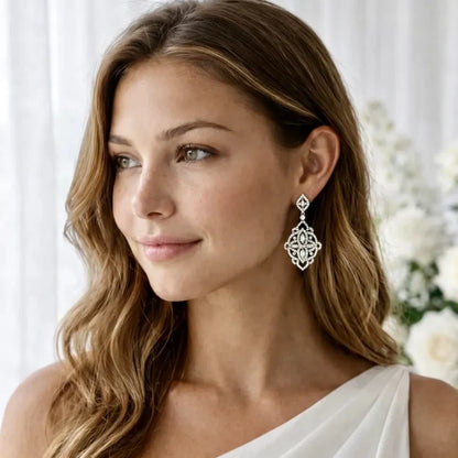 Wedding Jewelry - Silver Cubic Zirconia Bridal Earrings