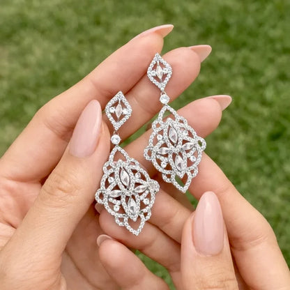 Wedding Jewelry - Silver Cubic Zirconia Bridal Earrings