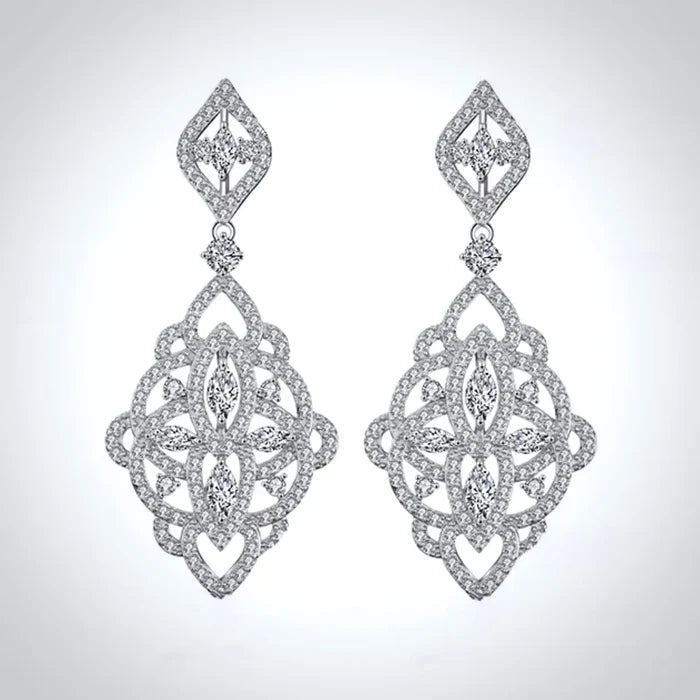 Wedding Jewelry - Silver Cubic Zirconia Bridal Earrings