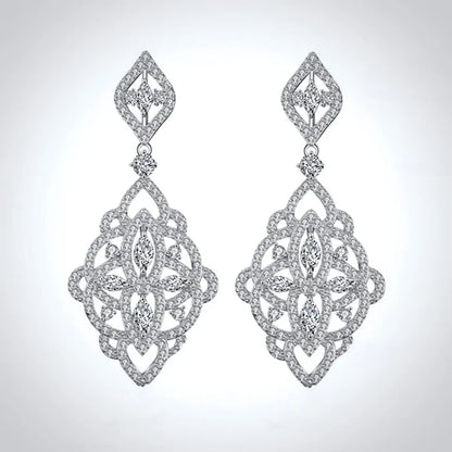 Wedding Jewelry - Silver Cubic Zirconia Bridal Earrings