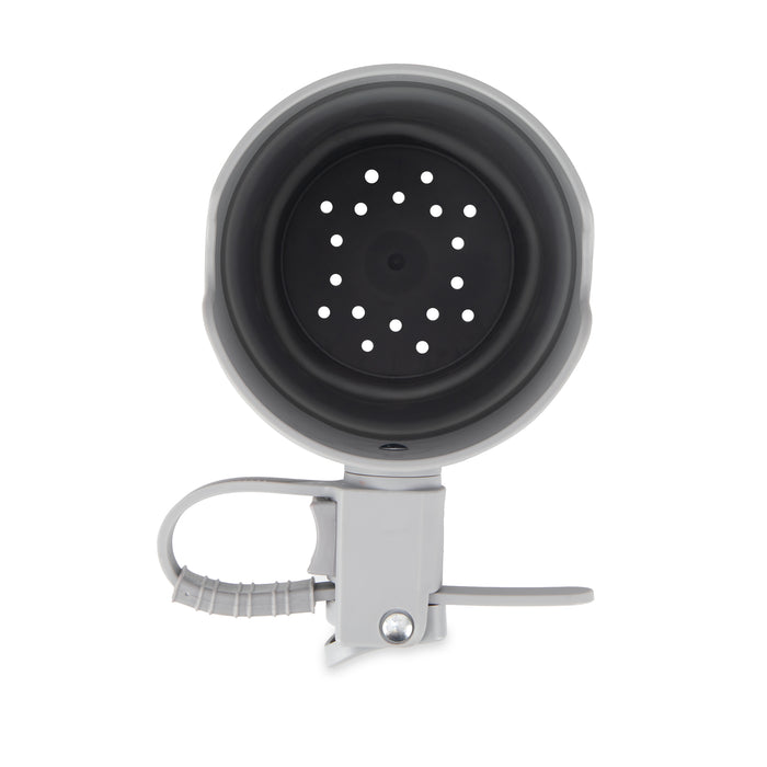 Collapsible Stroller Cup Holder in gray with a handle and drainage holes—ideal for pet walks; use as a convenient stroller accessory or portable pet bowl.