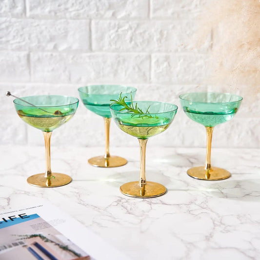 Colored Coupe Art Deco Glasses, Gold