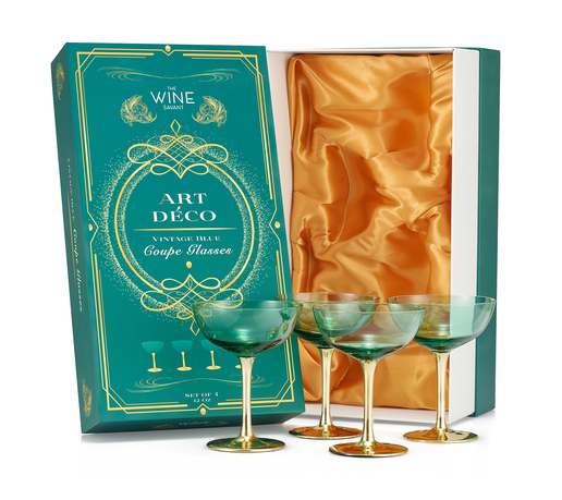 Colored Coupe Art Deco Glasses, Gold