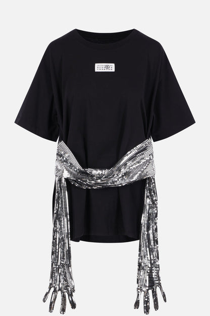cotton t-shirt with sequinned gloves