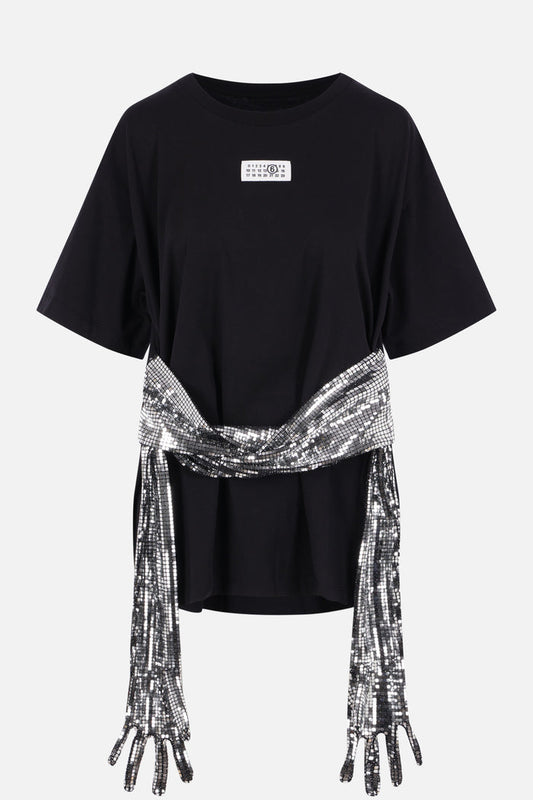 cotton t-shirt with sequinned gloves