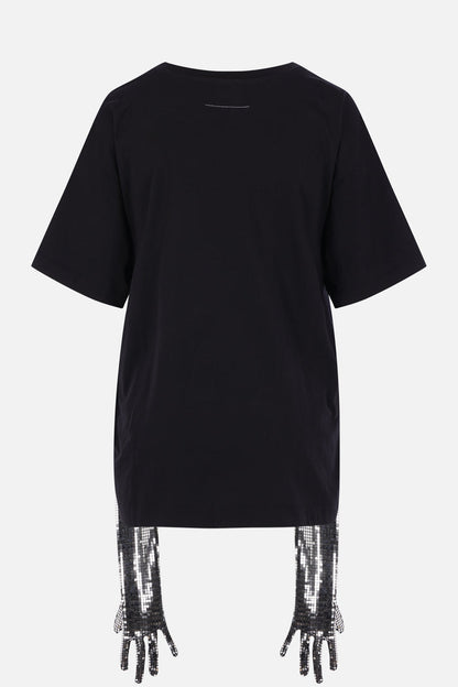 cotton t-shirt with sequinned gloves