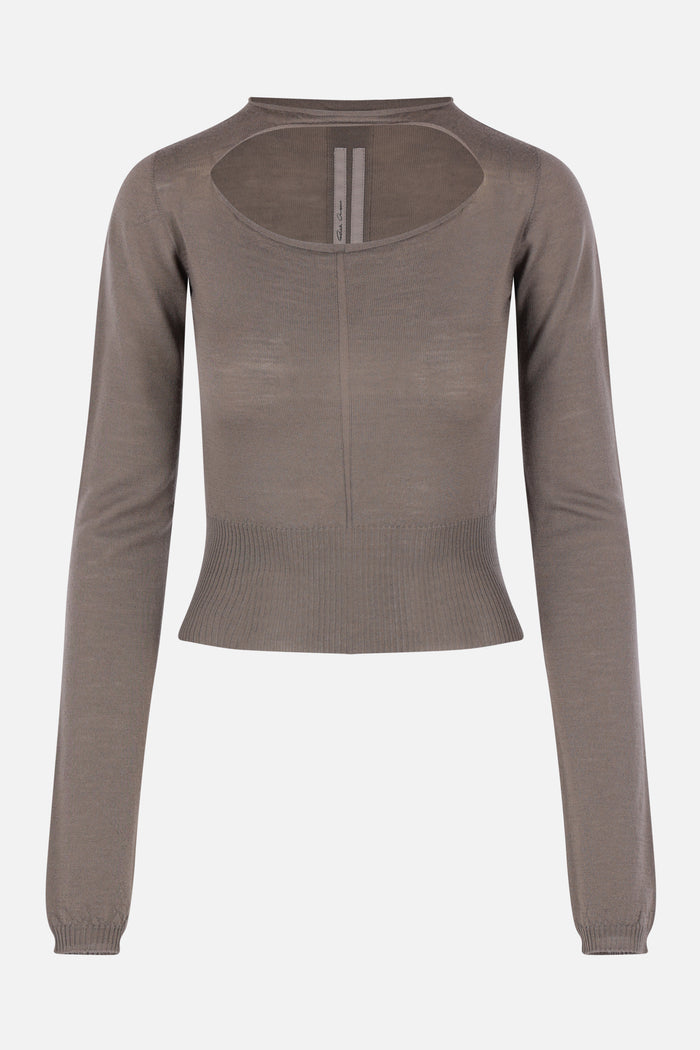 cropped sweater in wool with cut-out