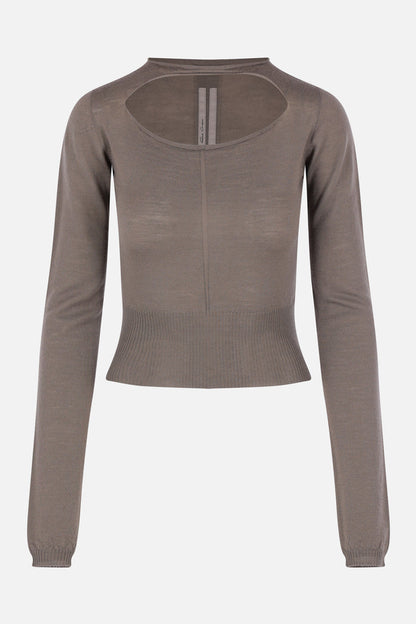 cropped sweater in wool with cut-out
