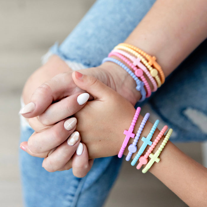 Jesus Bracelets - 5 Packs: Neon / Medium - Olita Gifts & Goods, cross bracelets, silicone cross bracelets