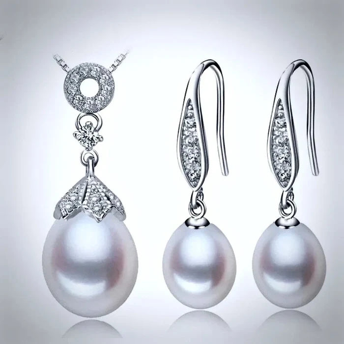 Pearl Wedding Jewelry - Sterling Silver and Natural Pearl Bridal Jewelry Set