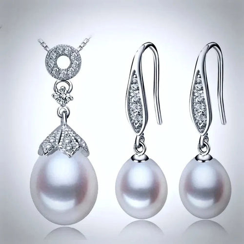 Pearl Wedding Jewelry - Sterling Silver and Natural Pearl Bridal Jewelry Set