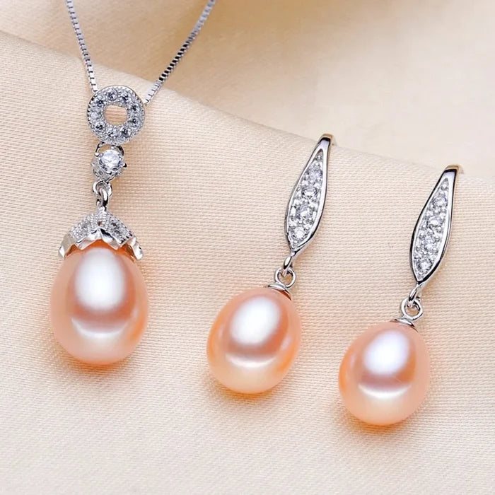 Pearl Wedding Jewelry - Sterling Silver and Natural Pearl Bridal Jewelry Set
