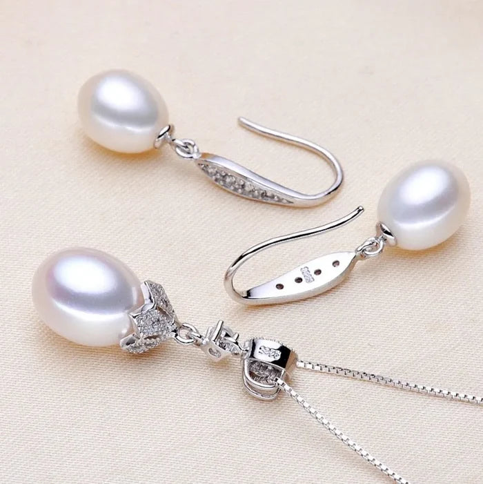 Pearl Wedding Jewelry - Sterling Silver and Natural Pearl Bridal Jewelry Set