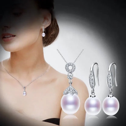 Pearl Wedding Jewelry - Sterling Silver and Natural Pearl Bridal Jewelry Set