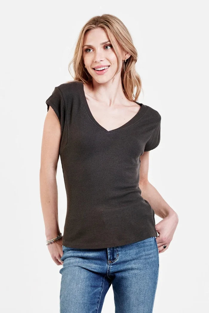Dear John Uri Thermal V-Neck Top Onyx - Taryn x Philip Boutique